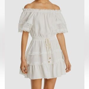 Ramy Brook LaLa White Off the Shoulder Tiered Mini Dress